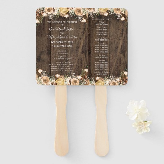 Rustiek Tan Vogel Hout Land Bruiloft Programma Handwaaier (Voorkant en achterkant)