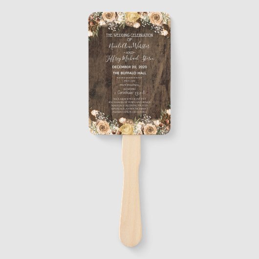 Rustiek Tan Vogel Hout Land Bruiloft Programma Handwaaier (Voorkant)