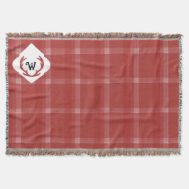 Rustiek Tartan Bourgondië rood monogram Deken
