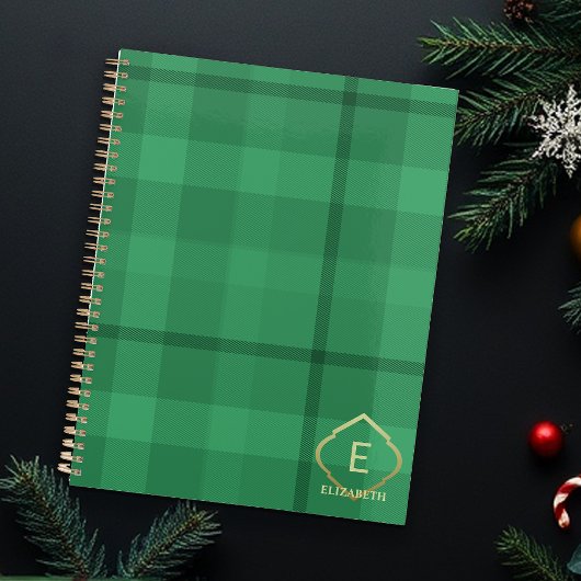 Rustiek Tartan Forest Groen Monogram Goud Planner