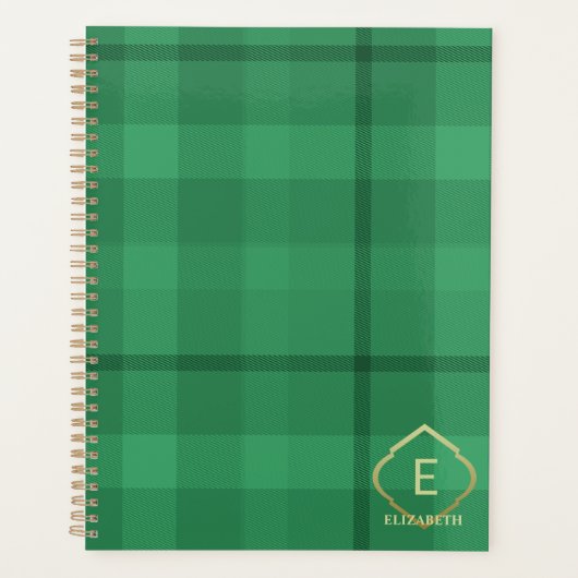 Rustiek Tartan Forest Groen Monogram Goud Planner (Voorkant)