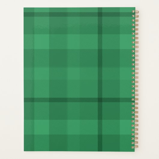 Rustiek Tartan Forest Groen Monogram Goud Planner (Achterkant)