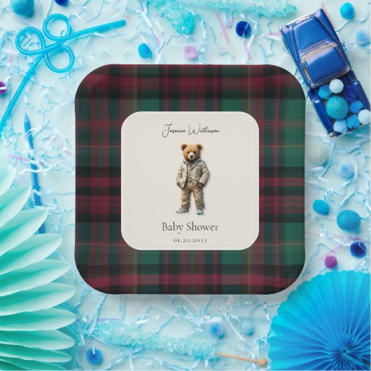 rustiek Teddy Baby shower Papieren Bordje (Feest)
