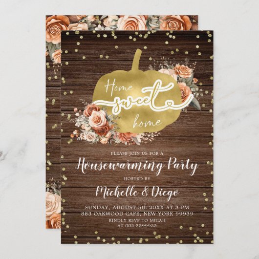 Rustiek Terracota Floral Pumpkin Housewarming Part Kaart (Voorkant / Achterkant)