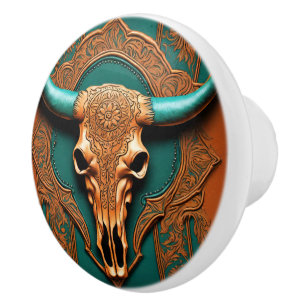 Rustiek Terracotta Blauwgroen Western Country Bull Keramische Knop