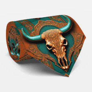 Rustiek Terracotta Blauwgroen Western Country Bull Stropdas
