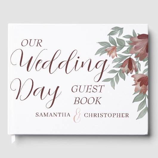 Rustiek Terracotta Bloemen & Bladerig Bruiloft Gastenboek (Voorkant)