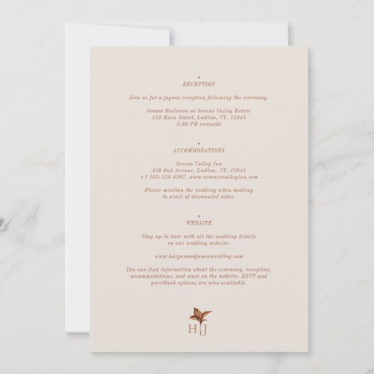 Rustiek Terracotta Bloemen Boho Herfst Bruiloft Kaart (Achterkant)