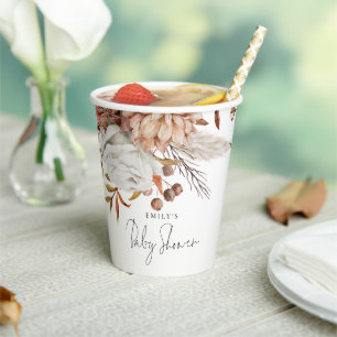 Rustiek Terracotta Bloemennaam Boho Baby shower Papieren Bekers