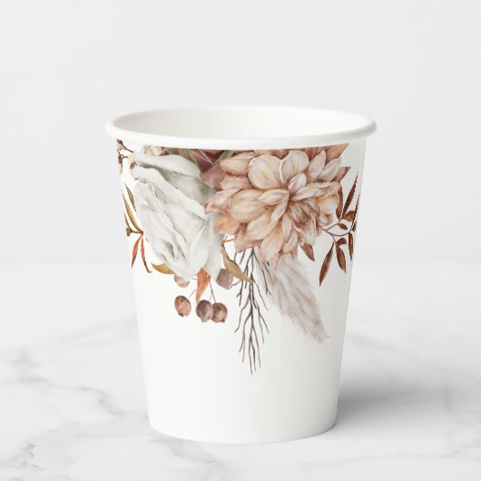 Rustiek Terracotta Bloemennaam Boho Baby shower Papieren Bekers (Achterkant)