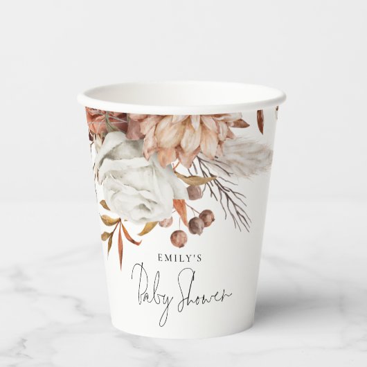 Rustiek Terracotta Bloemennaam Boho Baby shower Papieren Bekers (Voorkant)