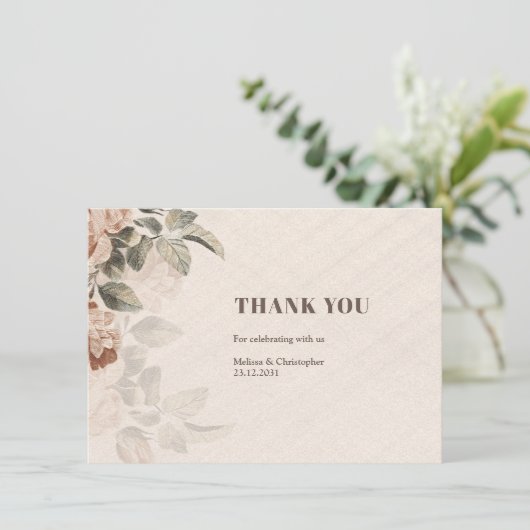 Rustiek terracotta bloemensalie groen Bruiloft Bedankkaart (Staand voorkant)