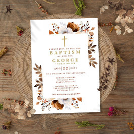 Rustiek Terracotta Boho Bloemen Modern Doopsel Kaart