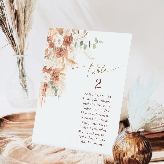 Rustiek Terracotta Boho Pampas Afstuderen Tafel No Reclamebord Met Voetstuk