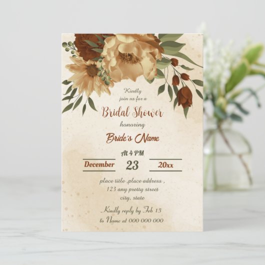 Rustiek terracotta floraal botanisch vrijgezellenf kaart (Staand voorkant)