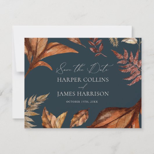 Rustiek Terracotta Floral Boho Navy Bruiloft Save The Date (Voorkant)