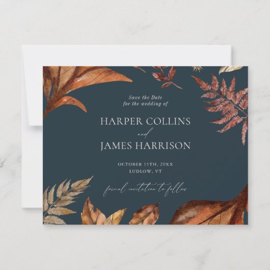 Rustiek Terracotta Floral Boho Navy Bruiloft Save The Date (Achterkant)