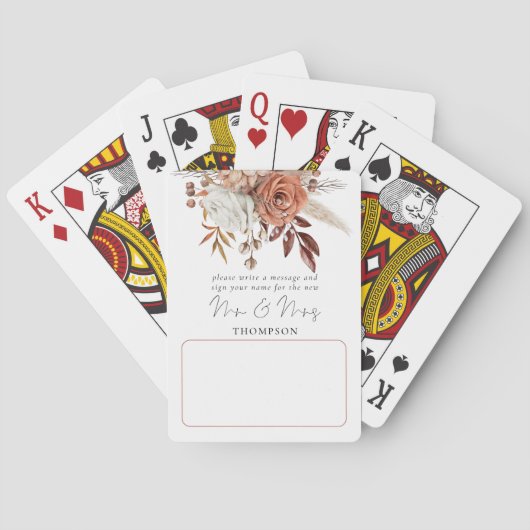 Rustiek Terracotta Florals Bruiloft Gastenboek Pokerkaarten (Achterkant)