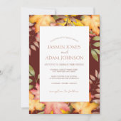 Rustiek Terracotta Herfst Herfst bladeren Bruiloft Kaart (Voorkant)