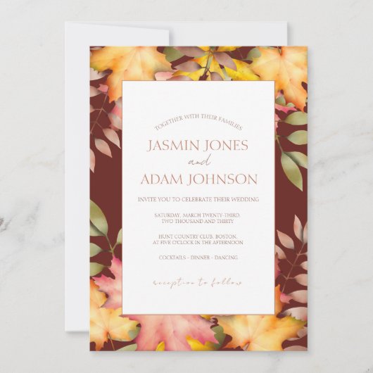 Rustiek Terracotta Herfst Herfst bladeren Bruiloft Kaart (Voorkant)