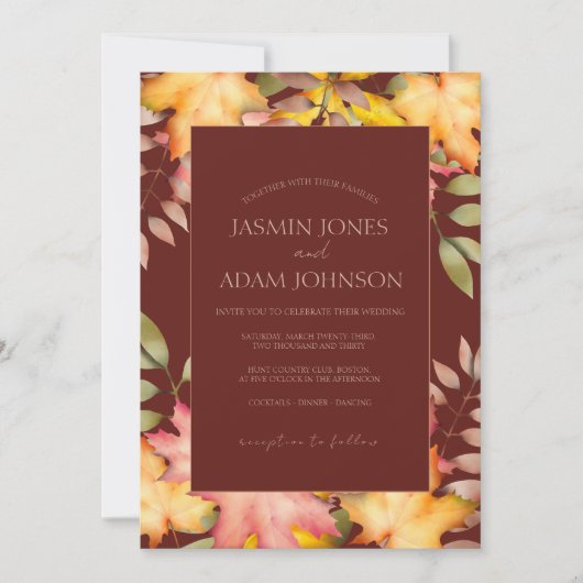 Rustiek Terracotta Herfst Herfst bladeren Bruiloft Kaart (Voorkant)