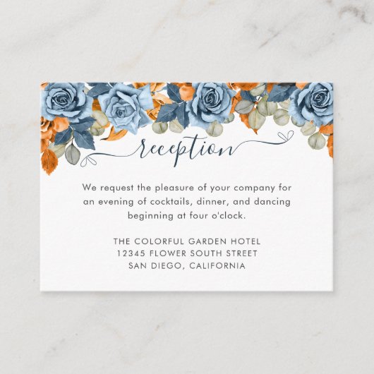 Rustiek Terracotta Marine Blauw Herfst Bruiloft Re Informatiekaartje (Voorkant)