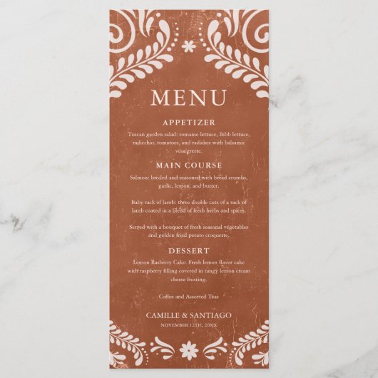 Rustiek Terracotta Mexico Menu Kaart (Voorkant)