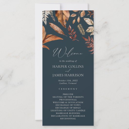 Rustiek Terracotta & Navy bruiloft ceremonie progr (Voorkant)