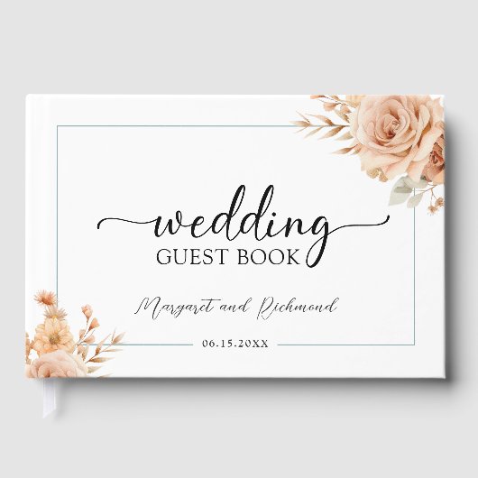 Rustiek Terracotta Roos Bloemen bruiloft gastenboe Gastenboek (Voorkant)
