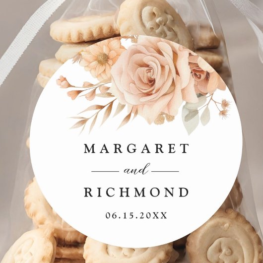 Rustiek Terracotta Roos Bloemen Huwelijk Ronde Sticker