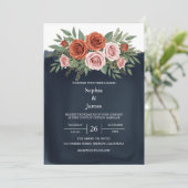 Rustiek Terracotta Roos bruiloft uitnodiging (Staand voorkant)