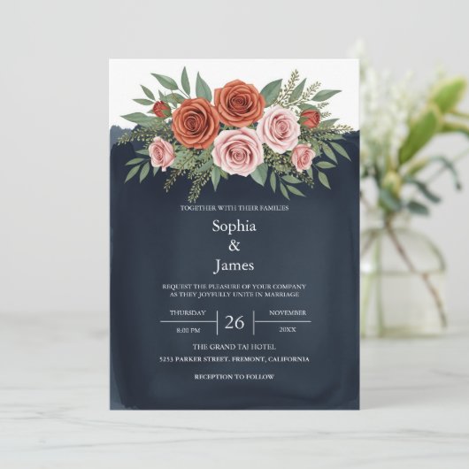 Rustiek Terracotta Roos bruiloft uitnodiging (Staand voorkant)