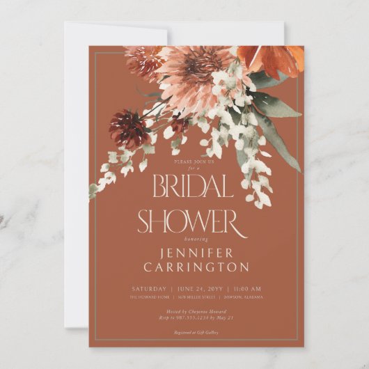 Rustiek Terracotta Rust Flowers Vrijgezellenfeest Kaart (Voorkant)