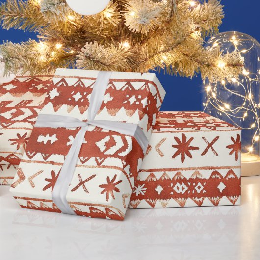 Rustiek Terracotta Vakantiepatroon Kerstmis Cadeaupapier (Feestdagen)