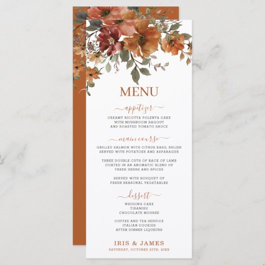 Rustiek Terracotta Verbrand Sinaasappel Bloemen Tr Programmakaart (Voorkant / Achterkant)