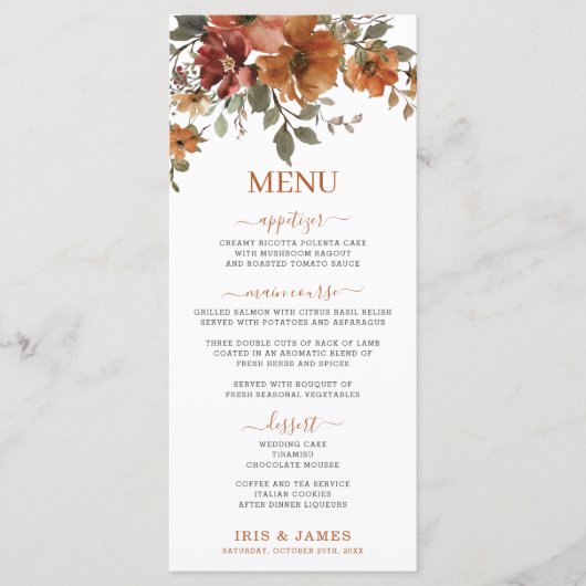 Rustiek Terracotta Verbrand Sinaasappel Bloemen Tr Programmakaart (Voorkant)