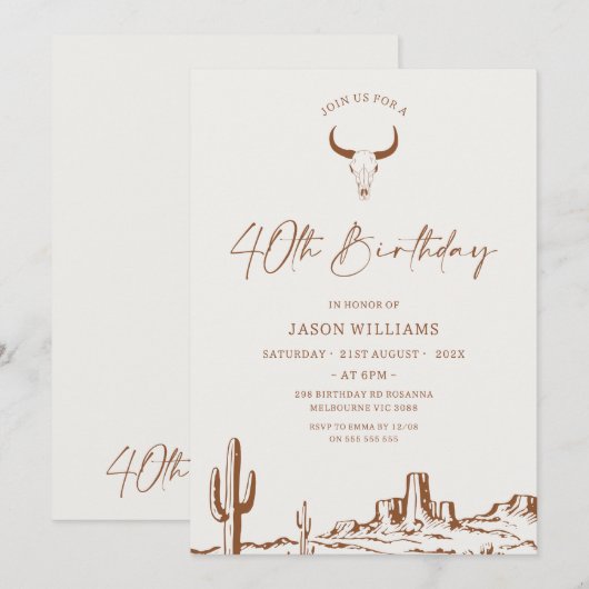 Rustiek Terracotta Western 40ste verjaardag Kaart (Voorkant / Achterkant)