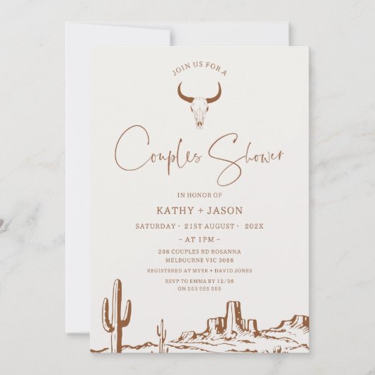 Rustiek Terracotta Western paar Douche Bruid Kaart (Voorkant)