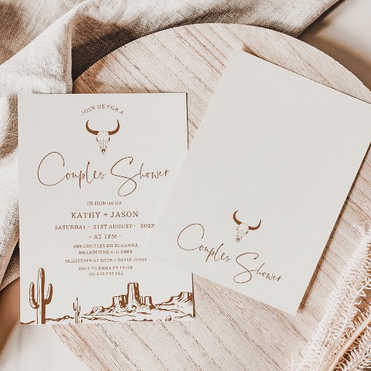 Rustiek Terracotta Western paar Douche Bruid Kaart