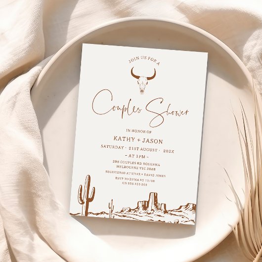 Rustiek Terracotta Western paar Douche Bruid Kaart