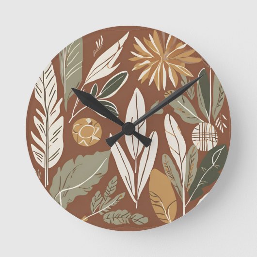 Rustiek Terracotta Wildflower Boho Eclectisch Ontw Ronde Klok (Voorkant)