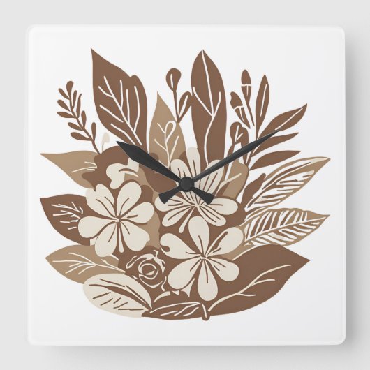 Rustiek Terracotta Wildflower Boho Eclectisch Ontw Vierkante Klok (Voorkant)