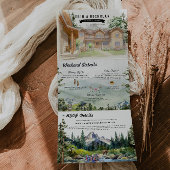 Rustiek Teton gebergte | Geïllustreerde bruiloft Drieluik Uitnodiging