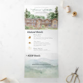 Rustiek Teton gebergte | Geïllustreerde bruiloft Drieluik Uitnodiging (Binnen)