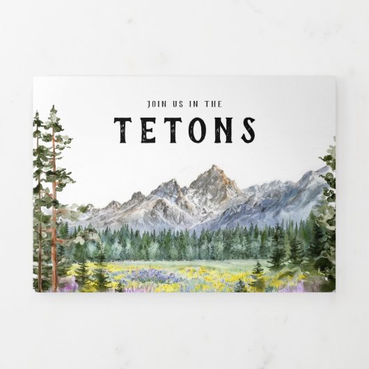 Rustiek Teton gebergte | Geïllustreerde bruiloft Drieluik Uitnodiging (Cover)