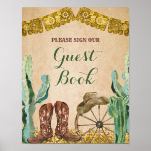 Rustiek Texas Western Cowboy Verjaardagsgastenboek Poster