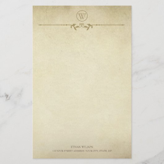 rustiek textuur minimalistisch monogram script briefpapier (Voorkant)