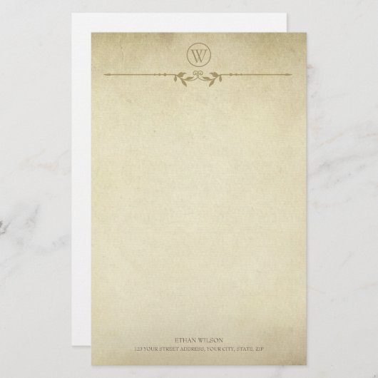  rustiek textuur minimalistisch monogram script briefpapier (Voorkant / Achterkant)