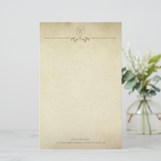  rustiek textuur minimalistisch monogram script briefpapier (Staand voorkant)
