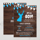 Rustiek thema Buck Blue BOY Baby Douche Uitnodigin Kaart (Voorkant / Achterkant)